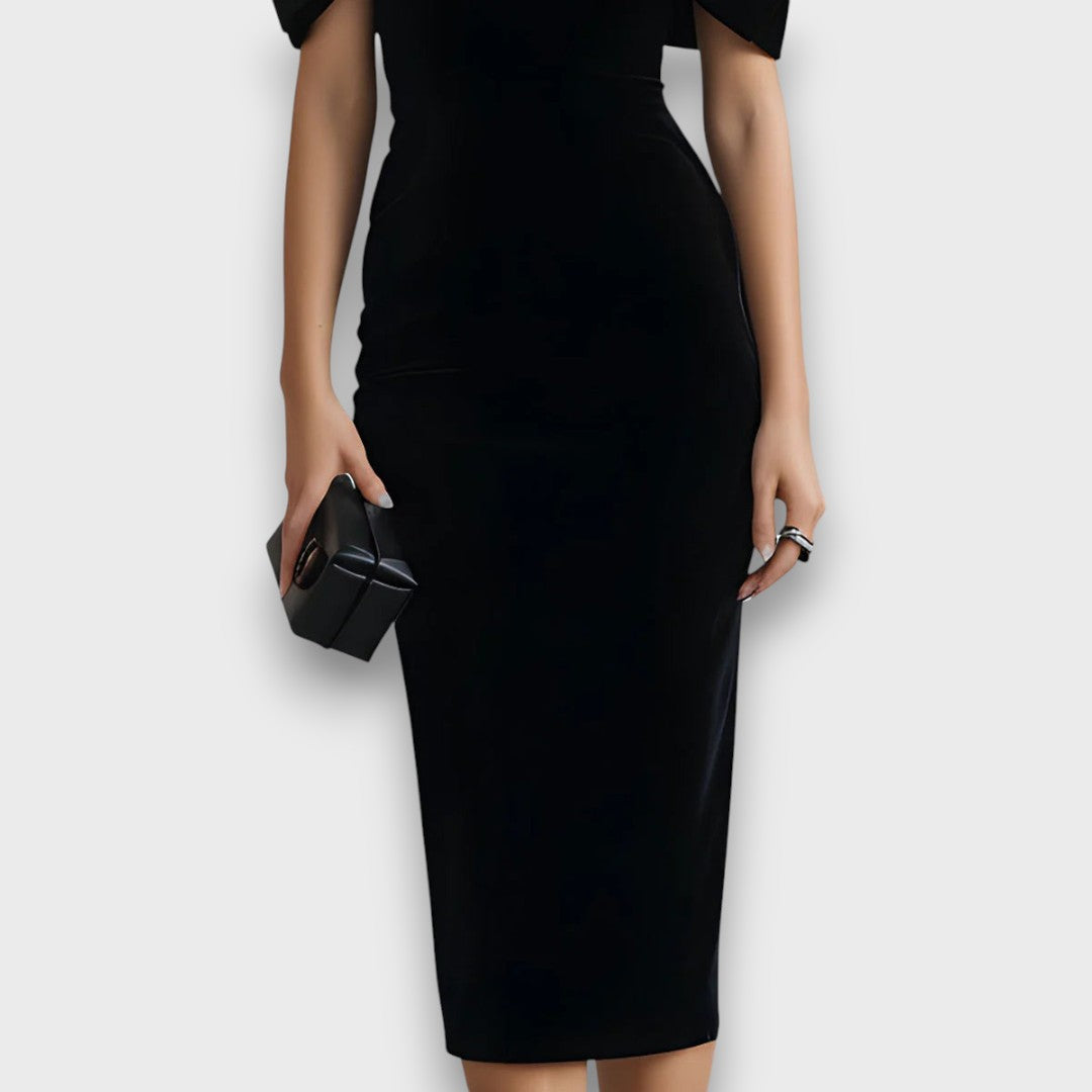 Velara – Bow-Front Velvet Evening Dress