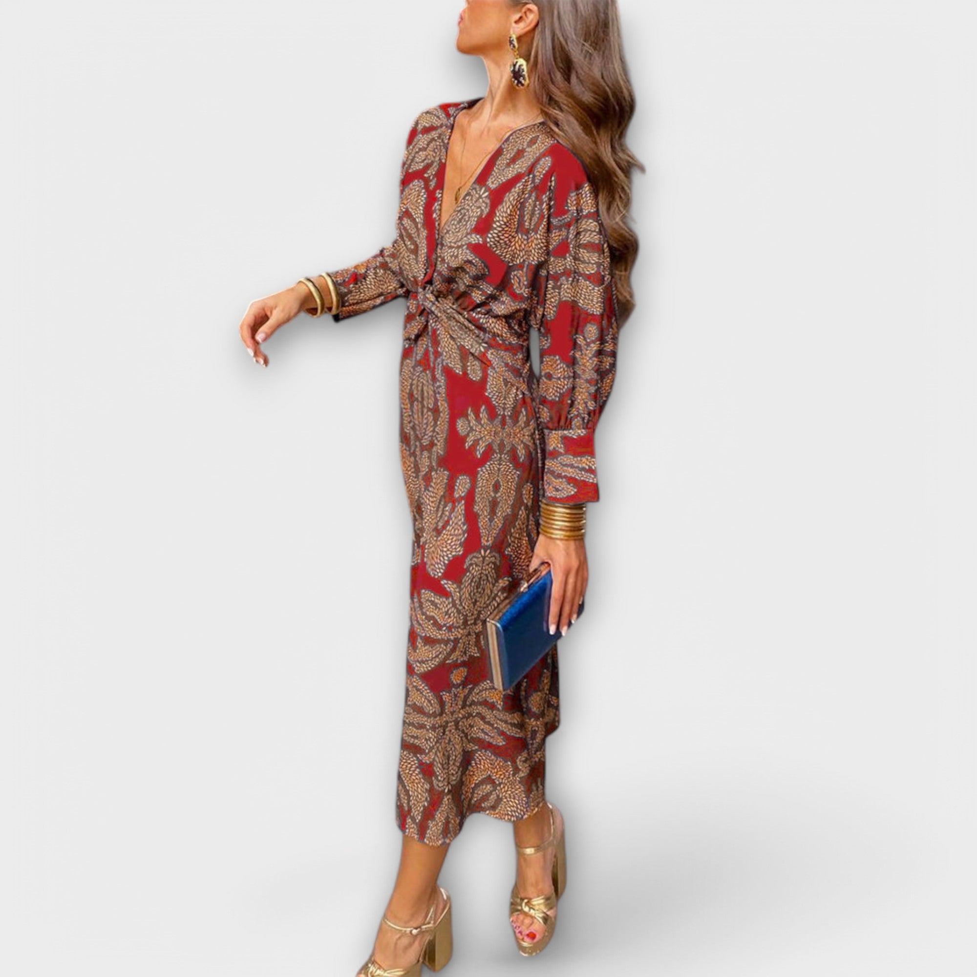 Noira – Maxi Dress with Knot and Print Accent