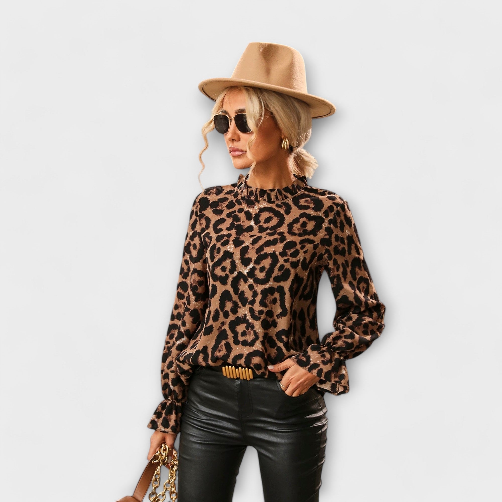 Kayla - Leopard Print Blouse with Pleated Collar