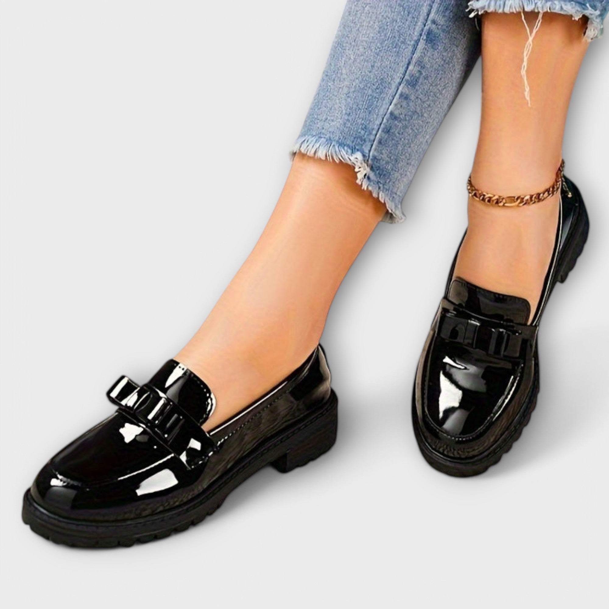 Camille – Patent Loafer with Bow Detail and Profile Sole