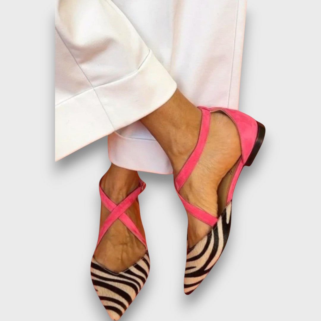 Fenna – Ballerinas with Zebra Pattern and Cross Straps