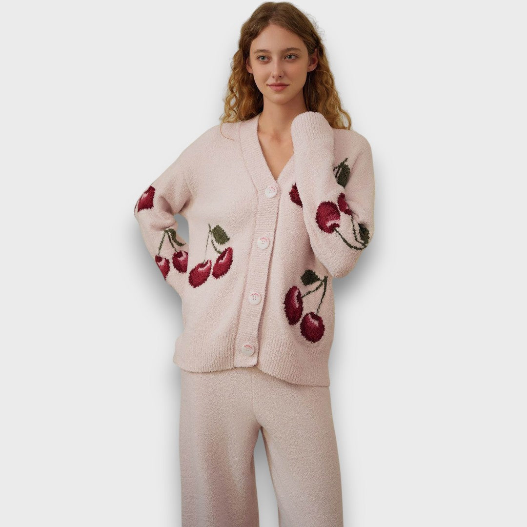 Cerisea – Fluffy Pajama Set with Cherry Motif