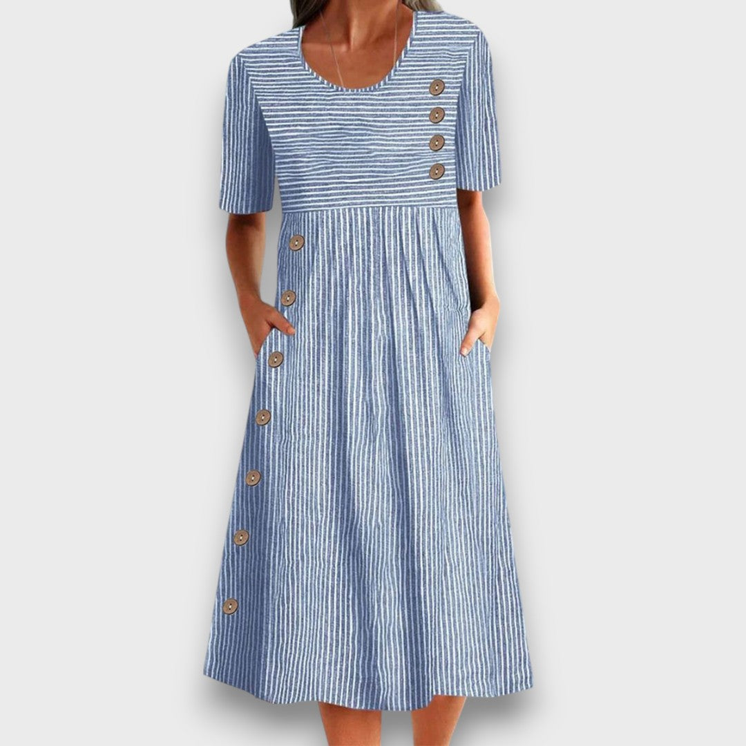 Lioraine – Striped Midi Dress with Button Details