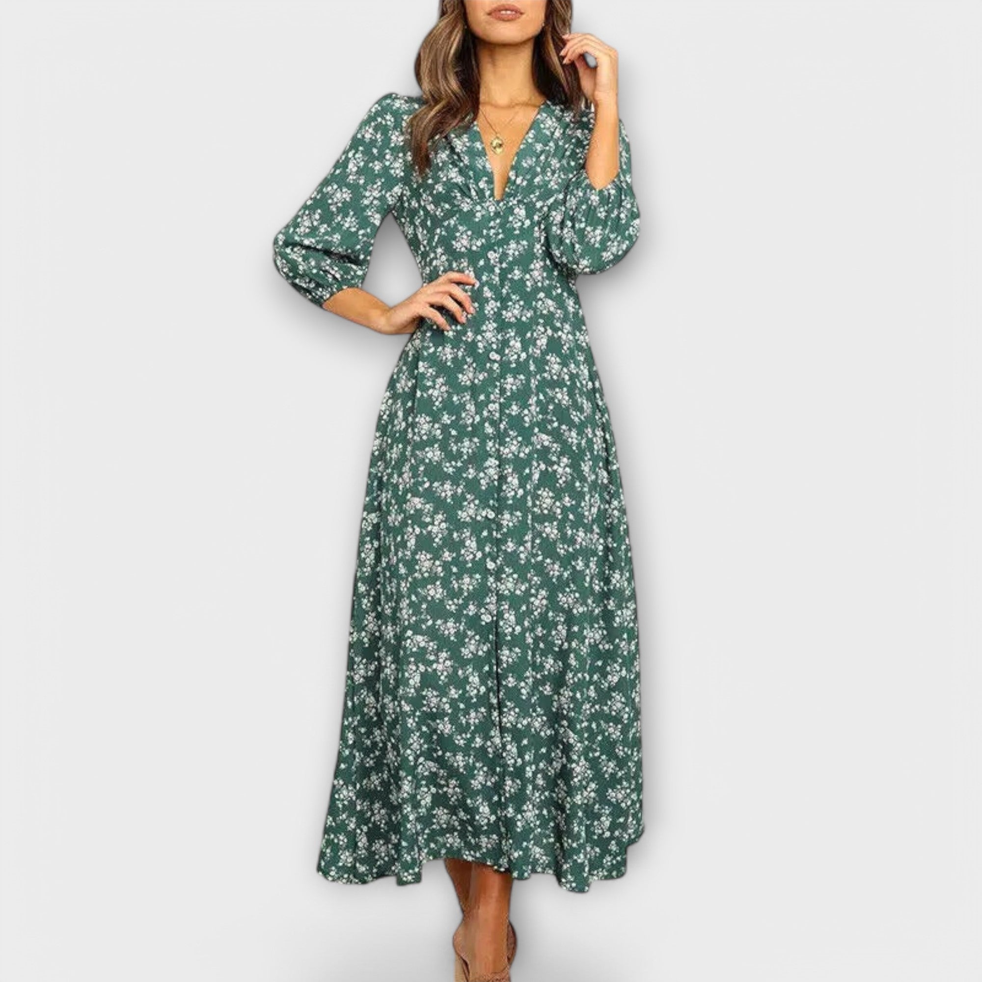 Naoela – Floral Maxi Dress with V-Neck