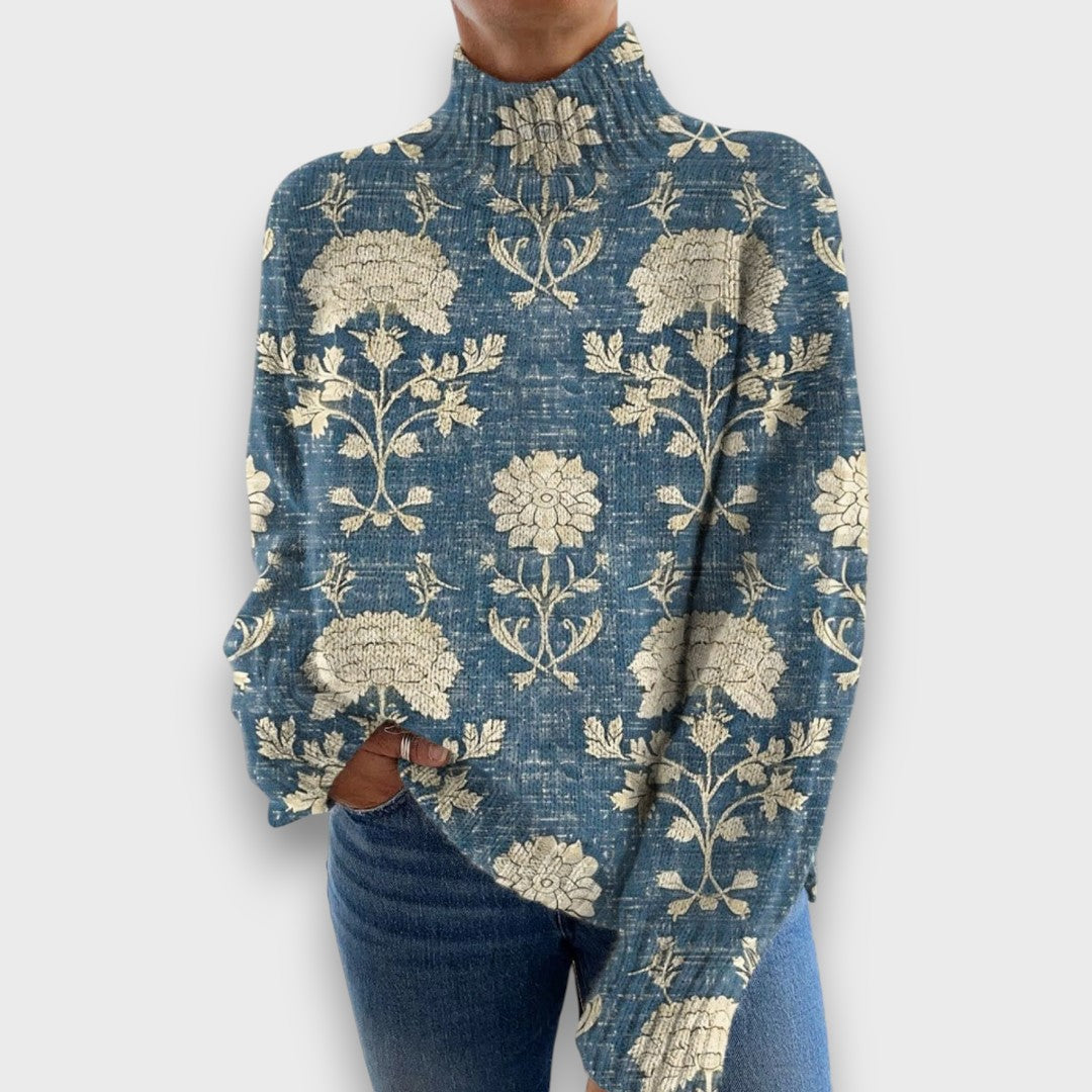 Naline – Vintage Floral Turtleneck Knit