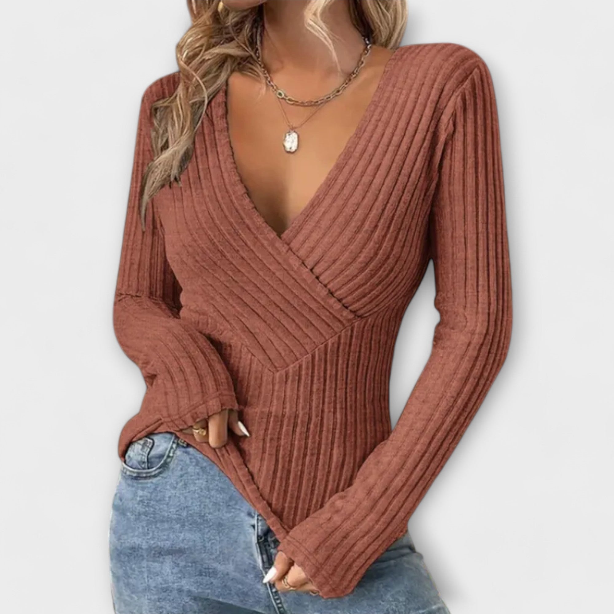 Nayla – Ribbed Wrap Top with V-Neck