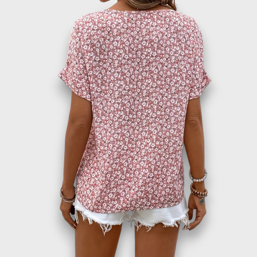 Mirena – Blouse with Floral Pattern and Button Placket