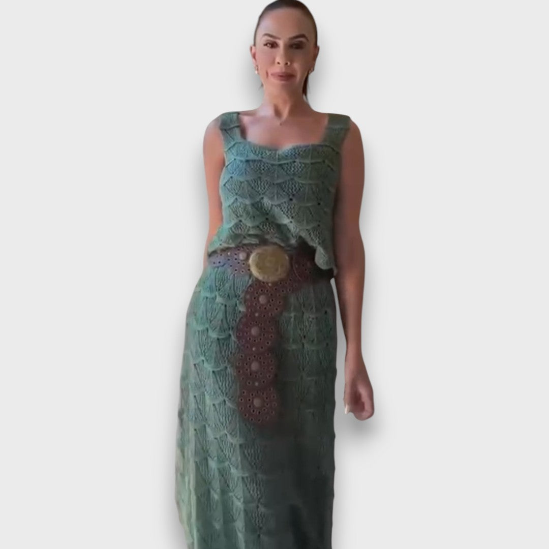 Brilene – Two-Piece Set with Crochet Pattern Top and Skirt