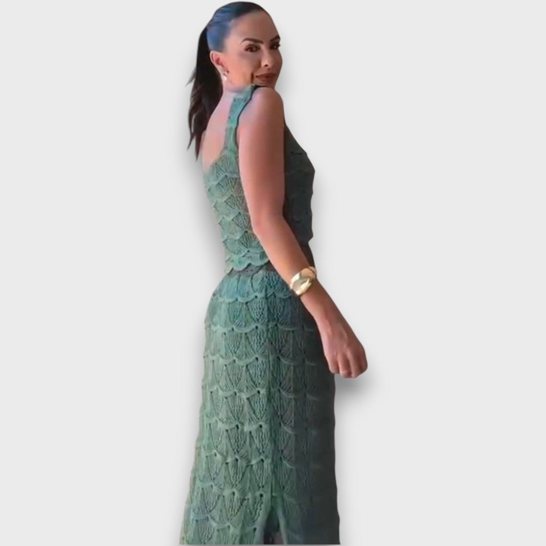 Brilene – Two-Piece Set with Crochet Pattern Top and Skirt