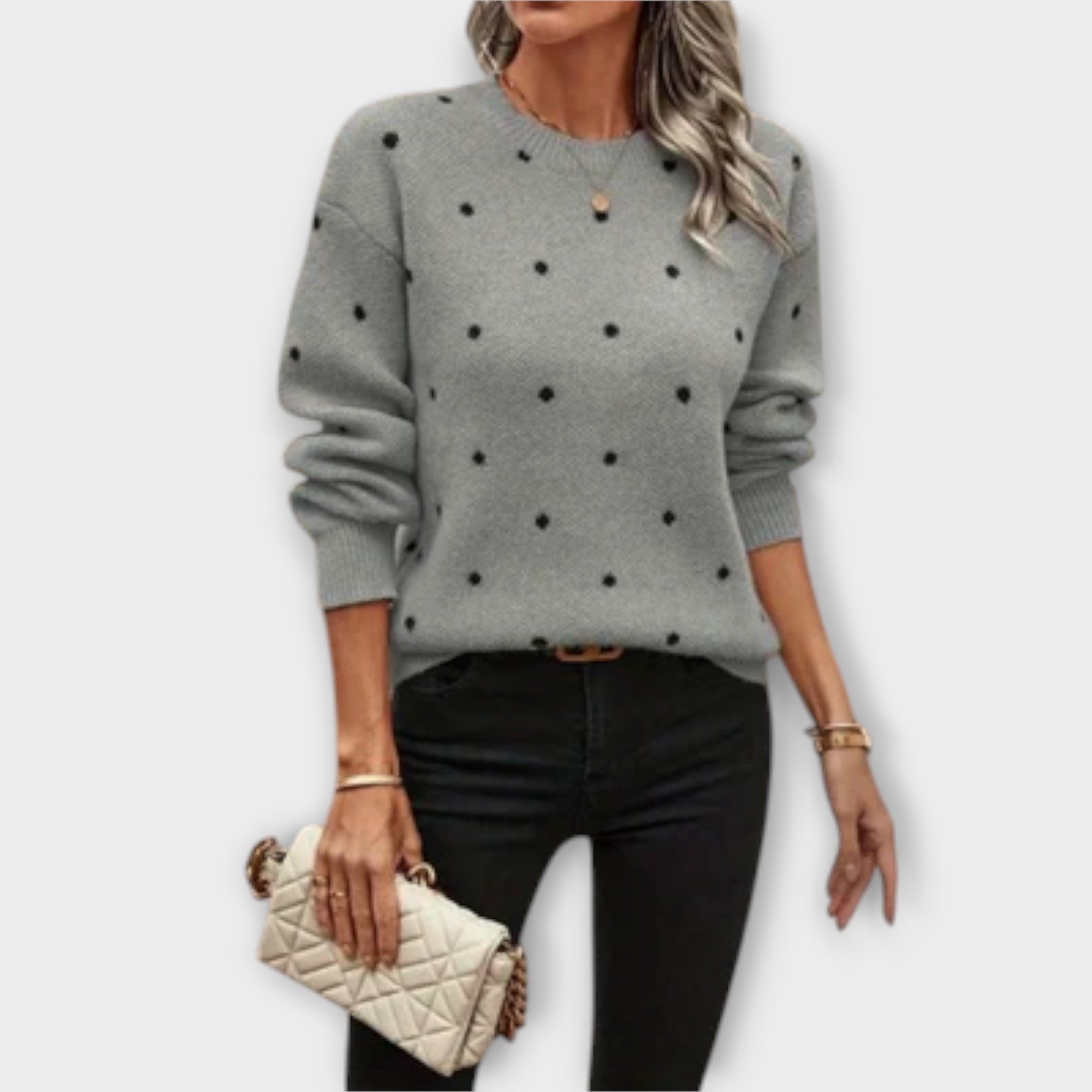 Lorela – Knit Sweater with Polka Dot Pattern