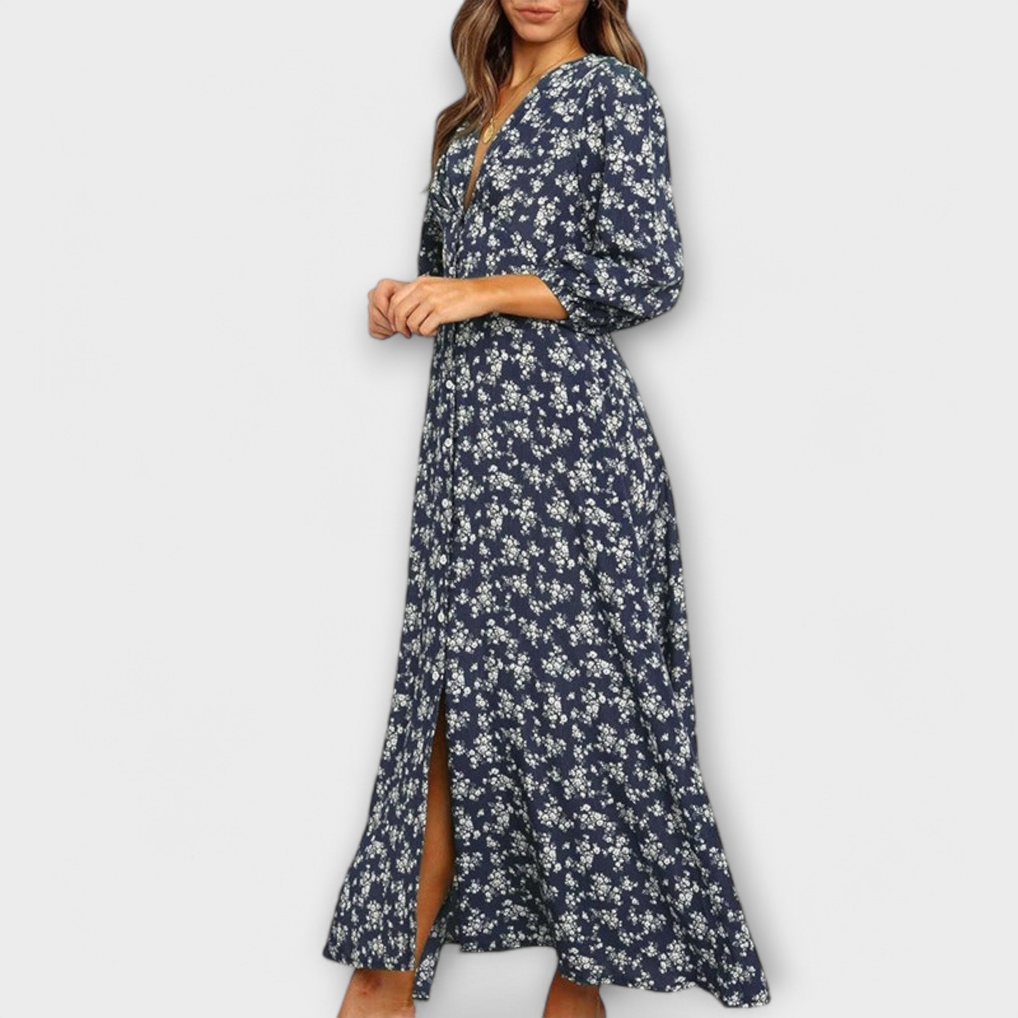 Naoela – Floral Maxi Dress with V-Neck