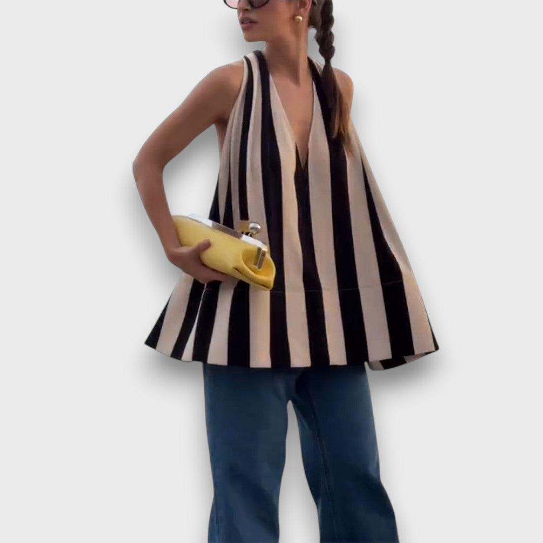 Camelia – Backless Top with Stripe Detail