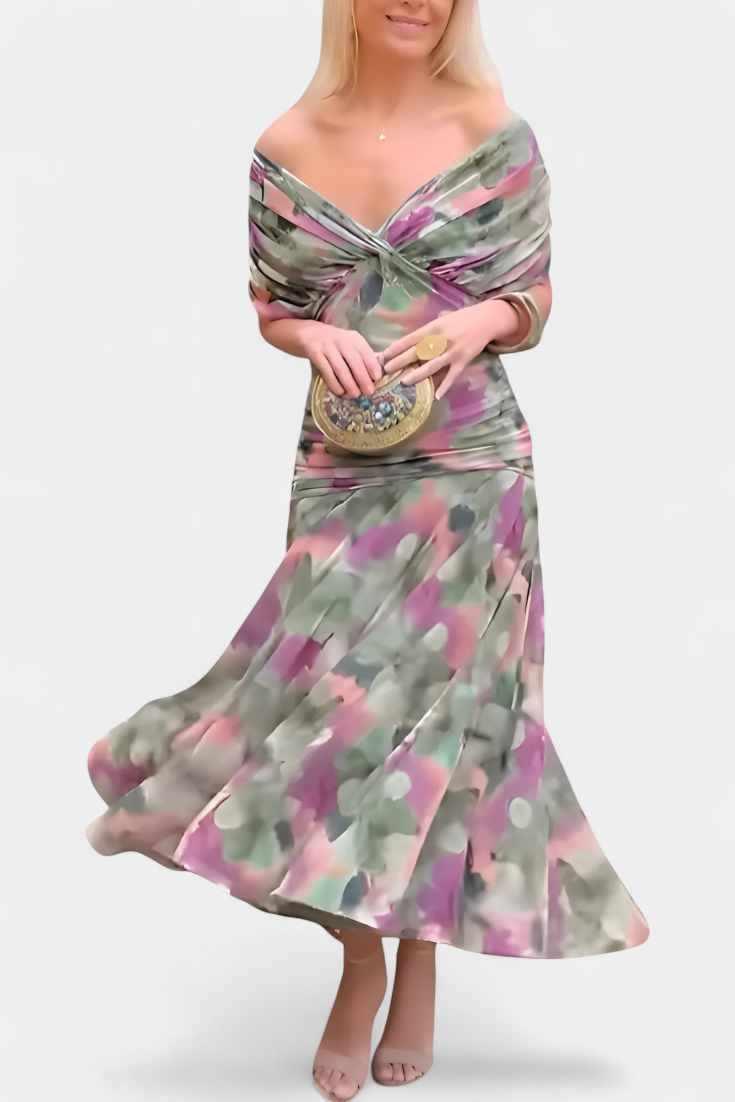 Elena - Long flowing floral chiffon dress