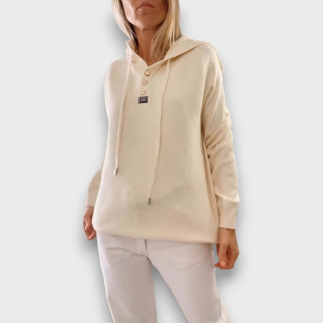 Mirellin – Soft Knit Button-Hood Sweater