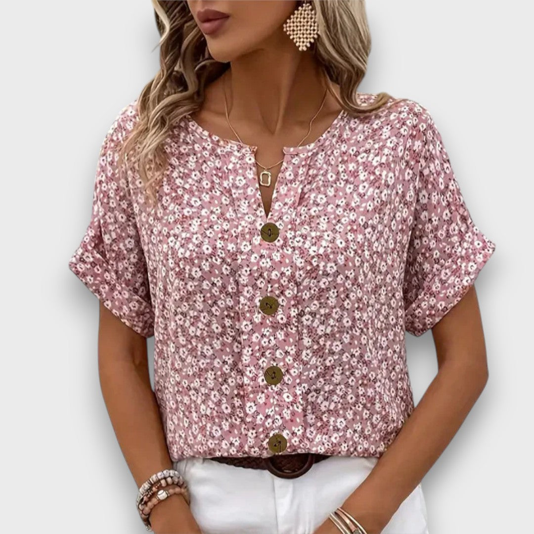 Mirena – Blouse with Floral Pattern and Button Placket