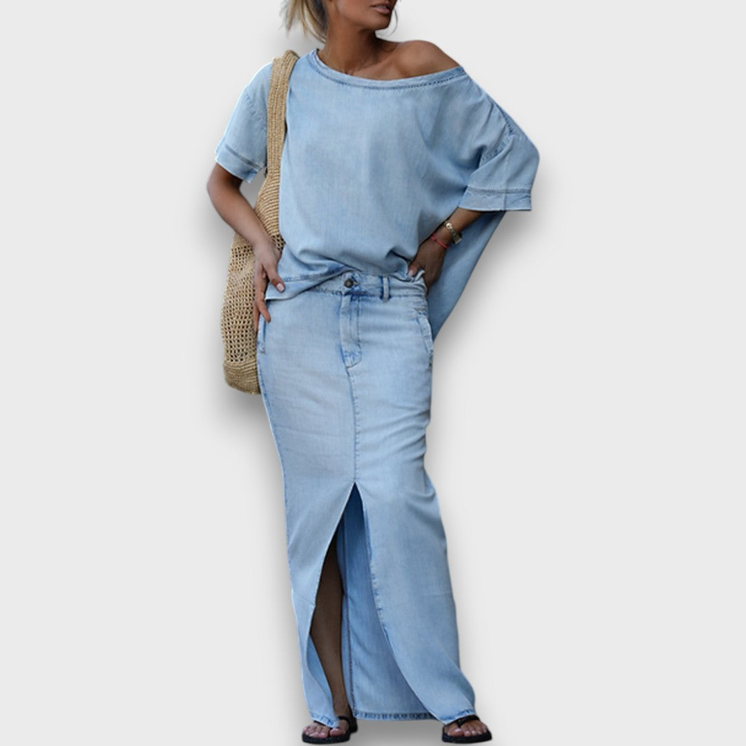 Kenlia – Casual Tencel Denim Two-Piece Set