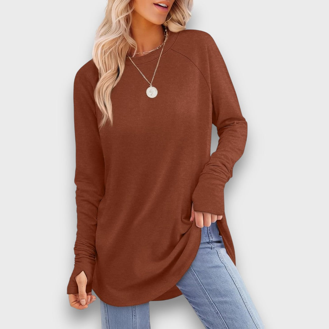 Elviana – Curved Hem Long Sleeve Top