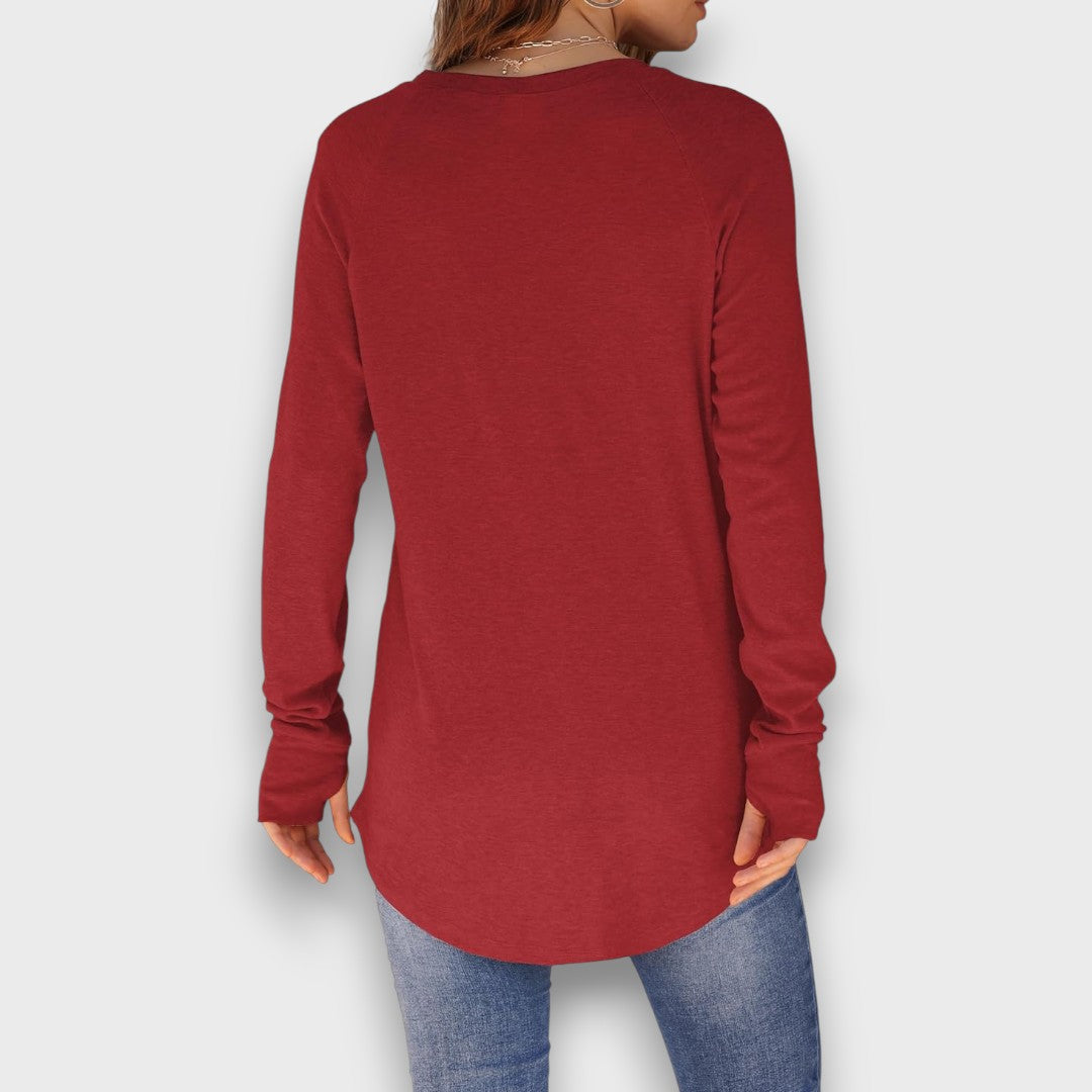 Elviana – Curved Hem Long Sleeve Top
