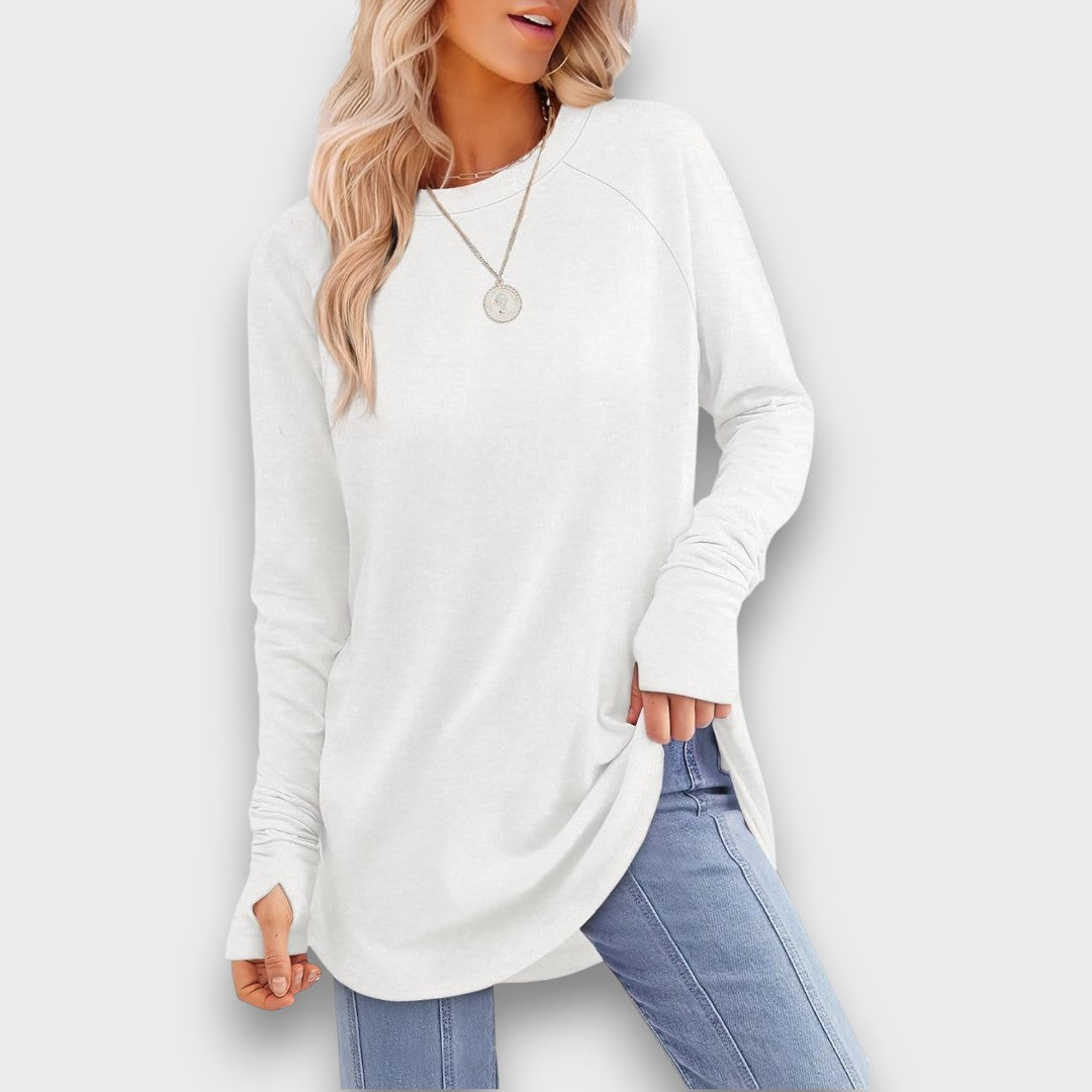 Elviana – Curved Hem Long Sleeve Top
