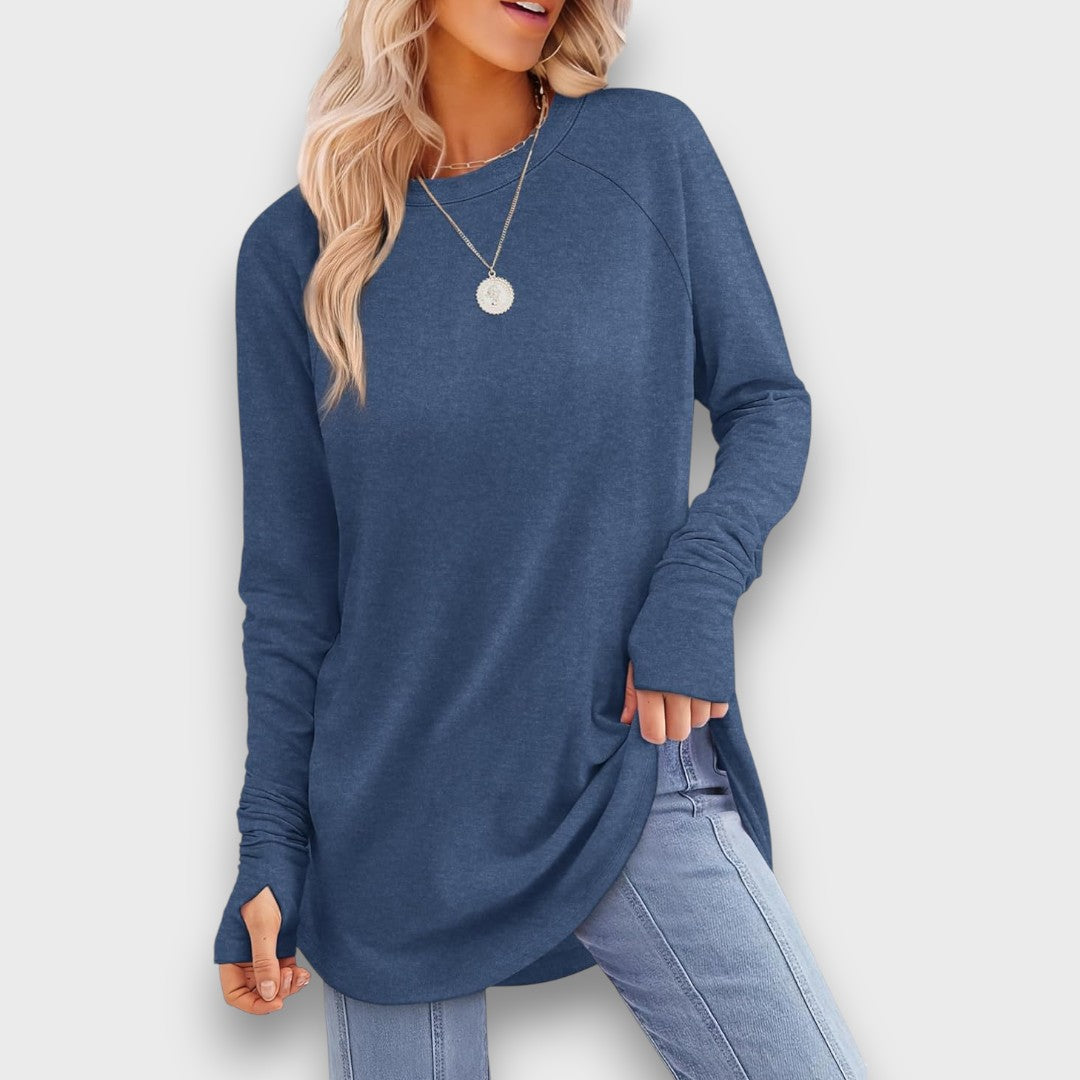 Elviana – Curved Hem Long Sleeve Top