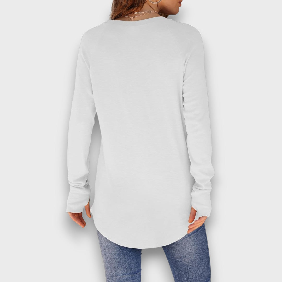 Elviana – Curved Hem Long Sleeve Top