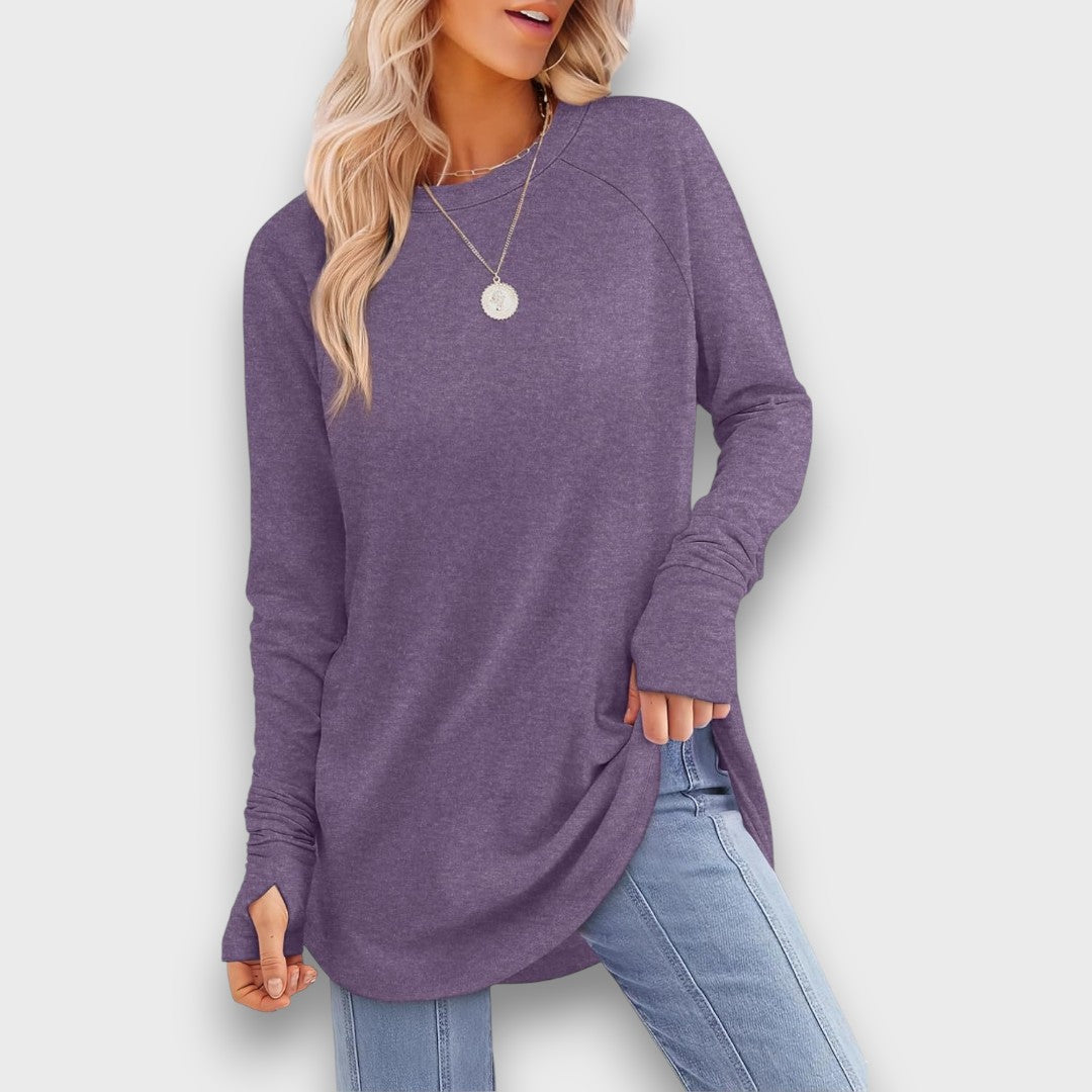 Elviana – Curved Hem Long Sleeve Top