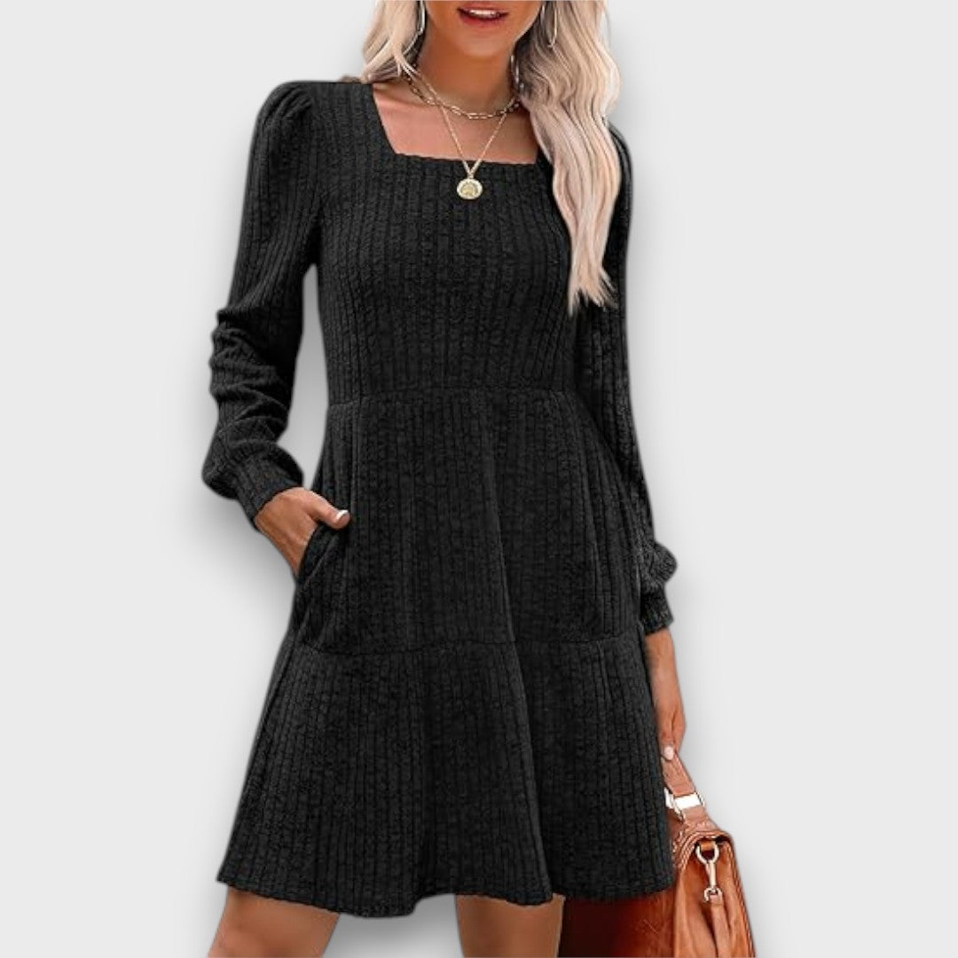 Ranya – Ribbed Knit Babydoll Sweater Dress