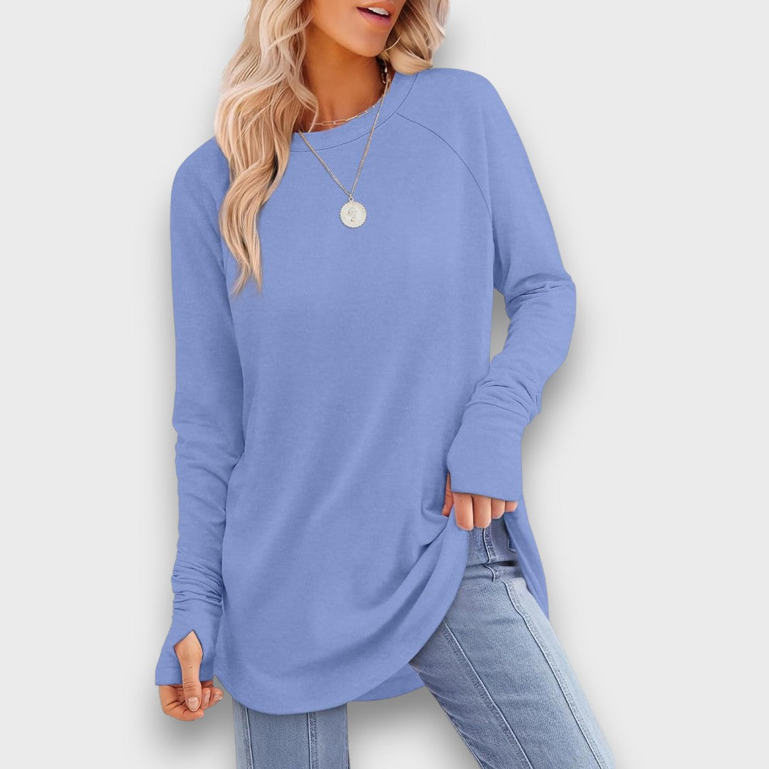 Elviana – Curved Hem Long Sleeve Top