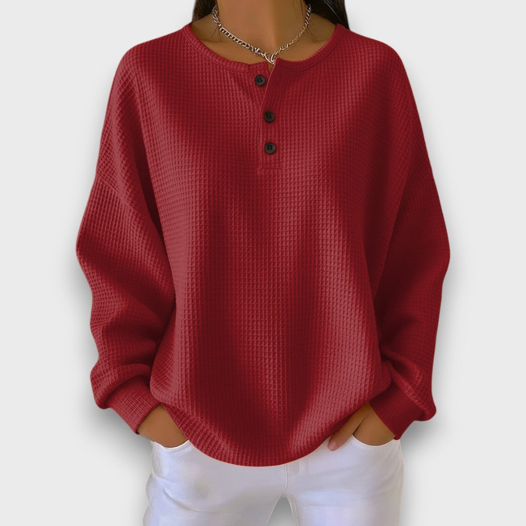 Giada – Waffle-Knit Henley Sweater