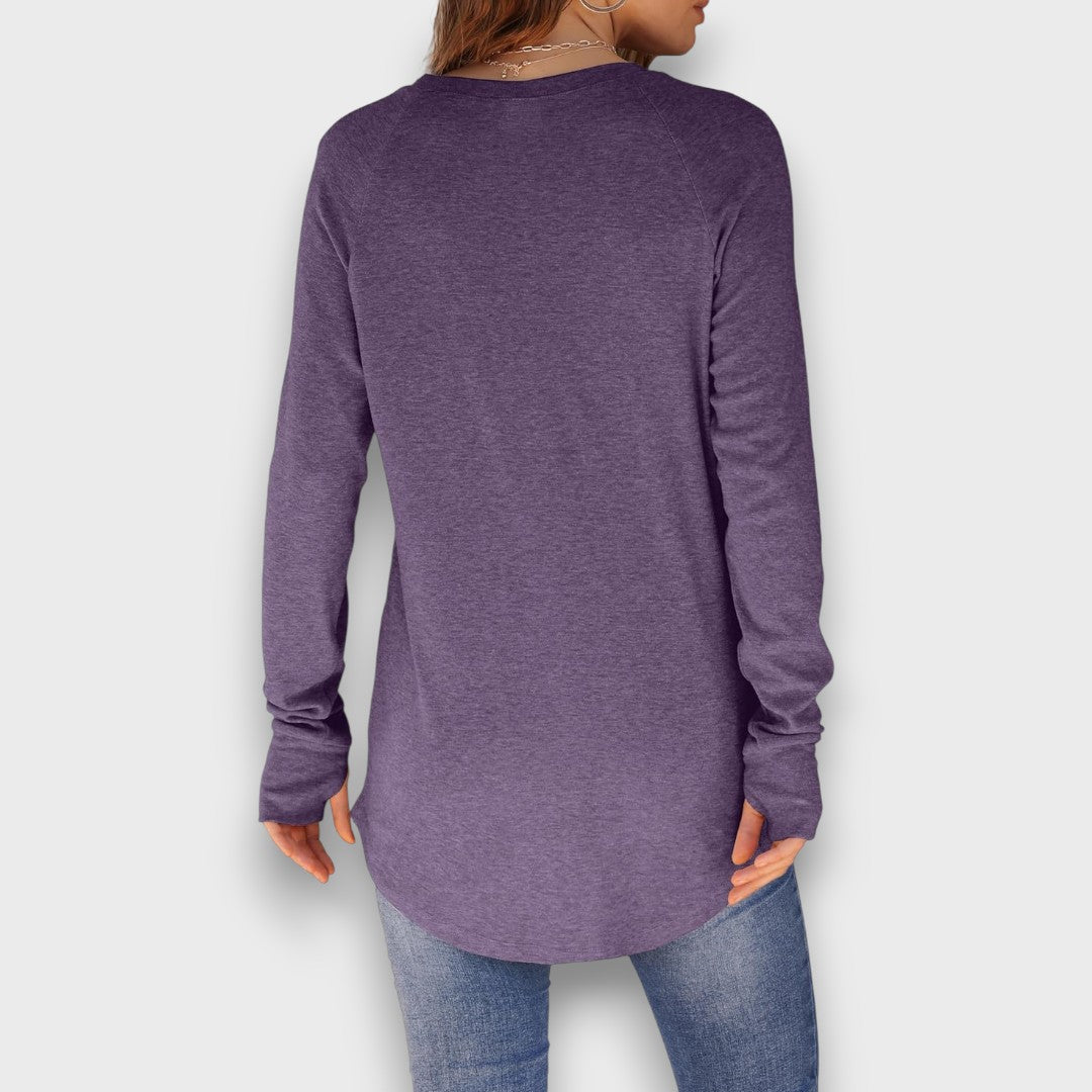 Elviana – Curved Hem Long Sleeve Top