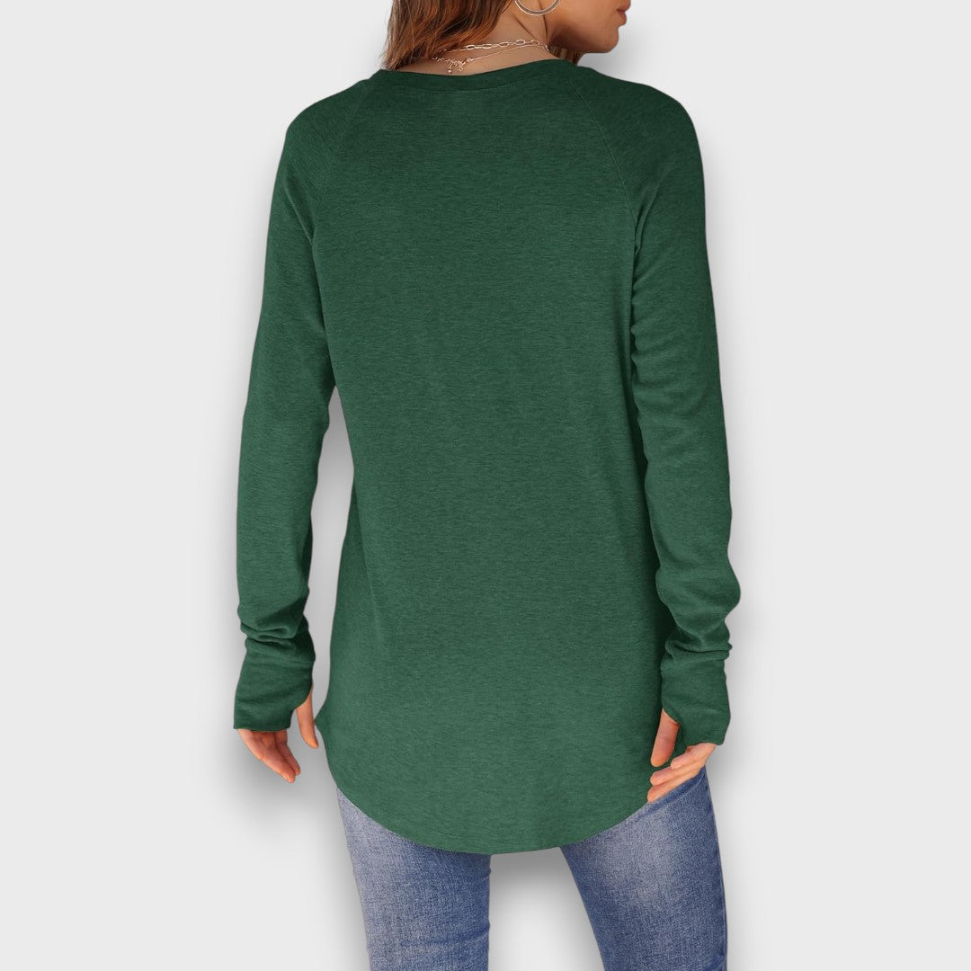 Elviana – Curved Hem Long Sleeve Top