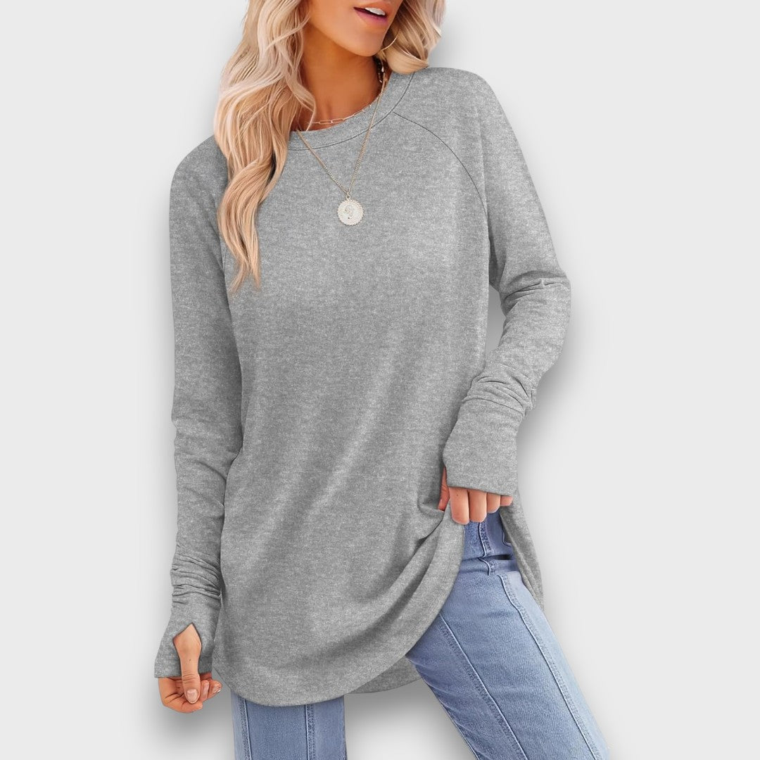 Elviana – Curved Hem Long Sleeve Top