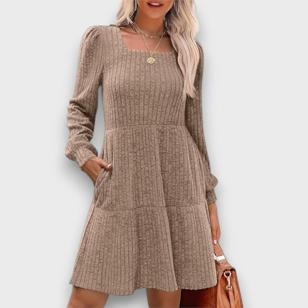 Ranya – Ribbed Knit Babydoll Sweater Dress