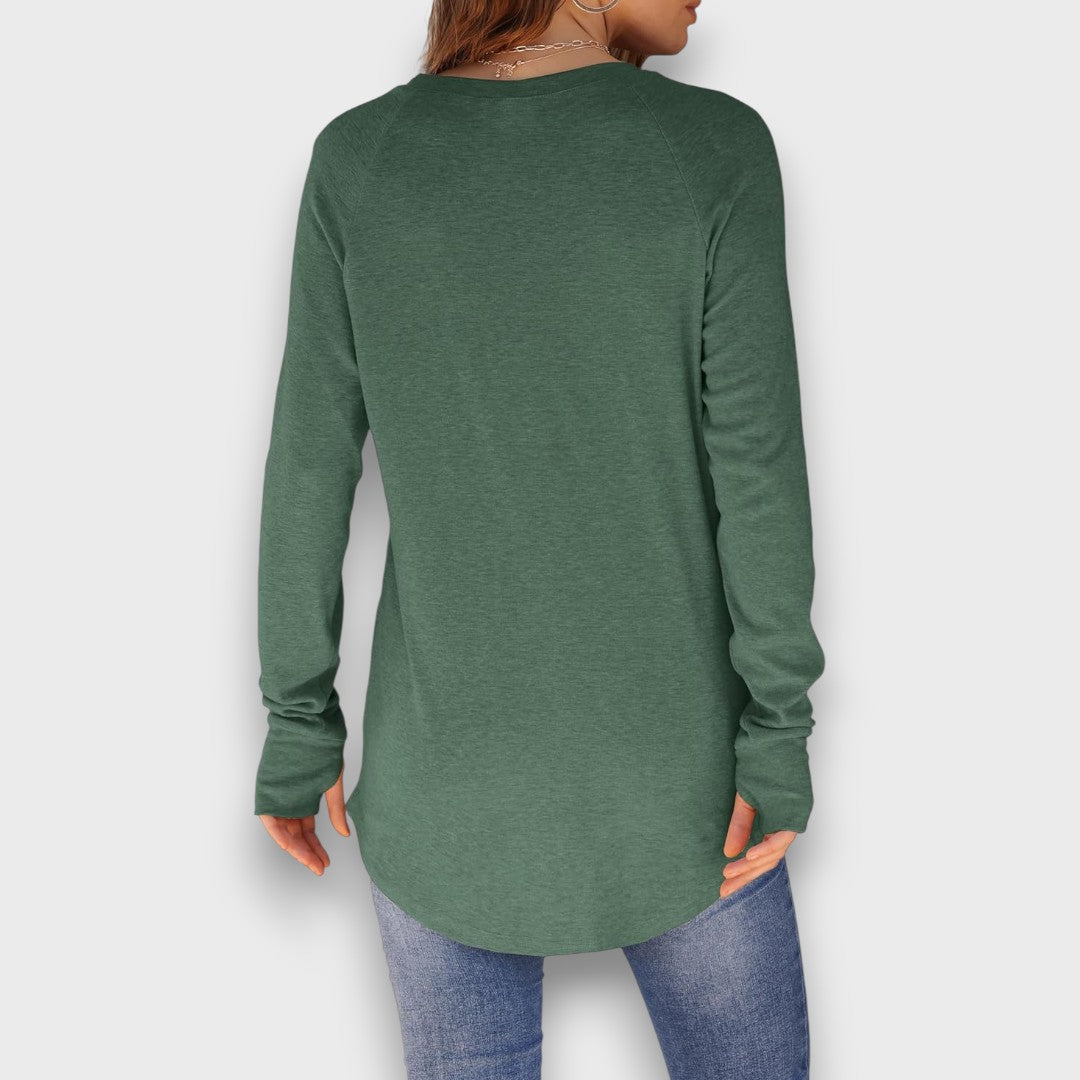 Elviana – Curved Hem Long Sleeve Top