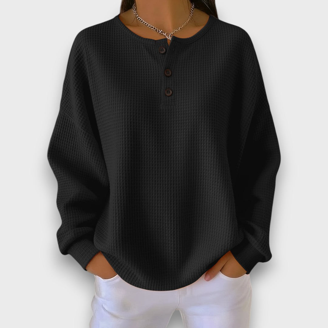 Giada – Waffle-Knit Henley Sweater