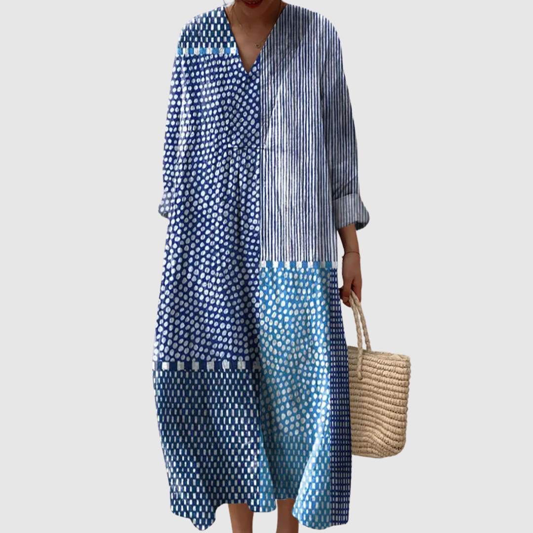 Edith | Patchwork Dots & Stripes Maxi Dress