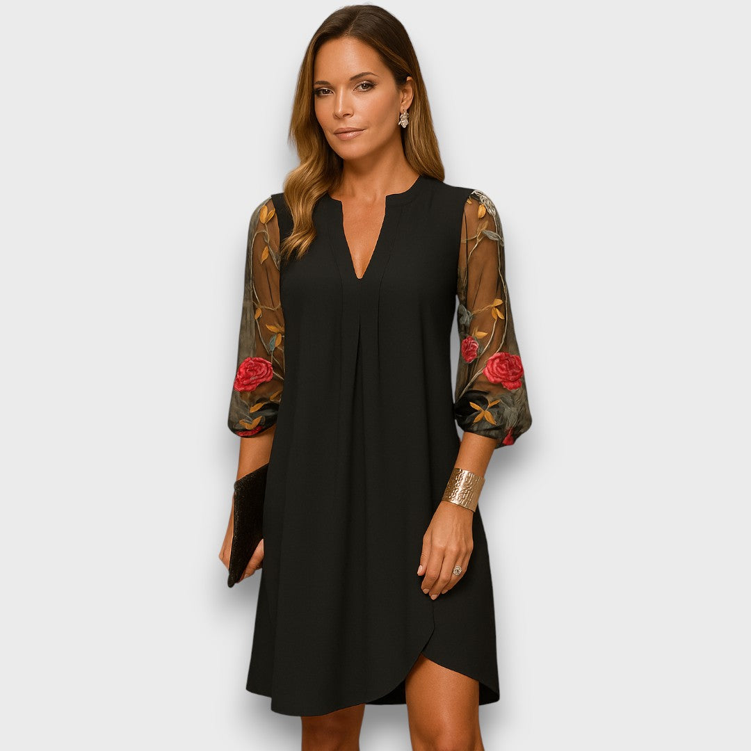 Calixta – Embroidered Sleeve Evening Dress