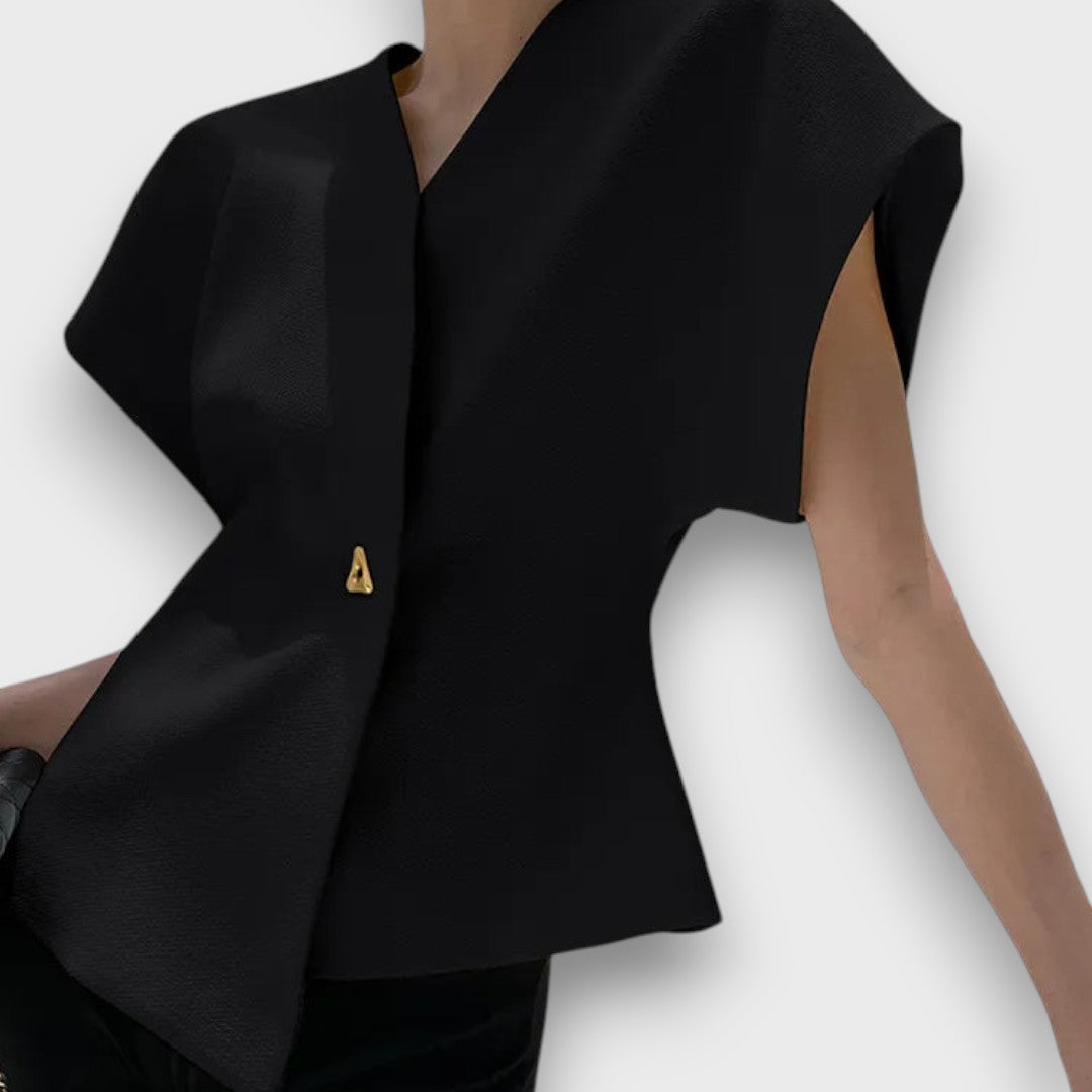 Selene – Minimalist Draped Top with Gold Accent