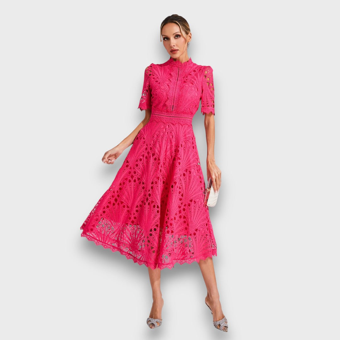Norelia – Elegant Midi Dress with Lace Detail
