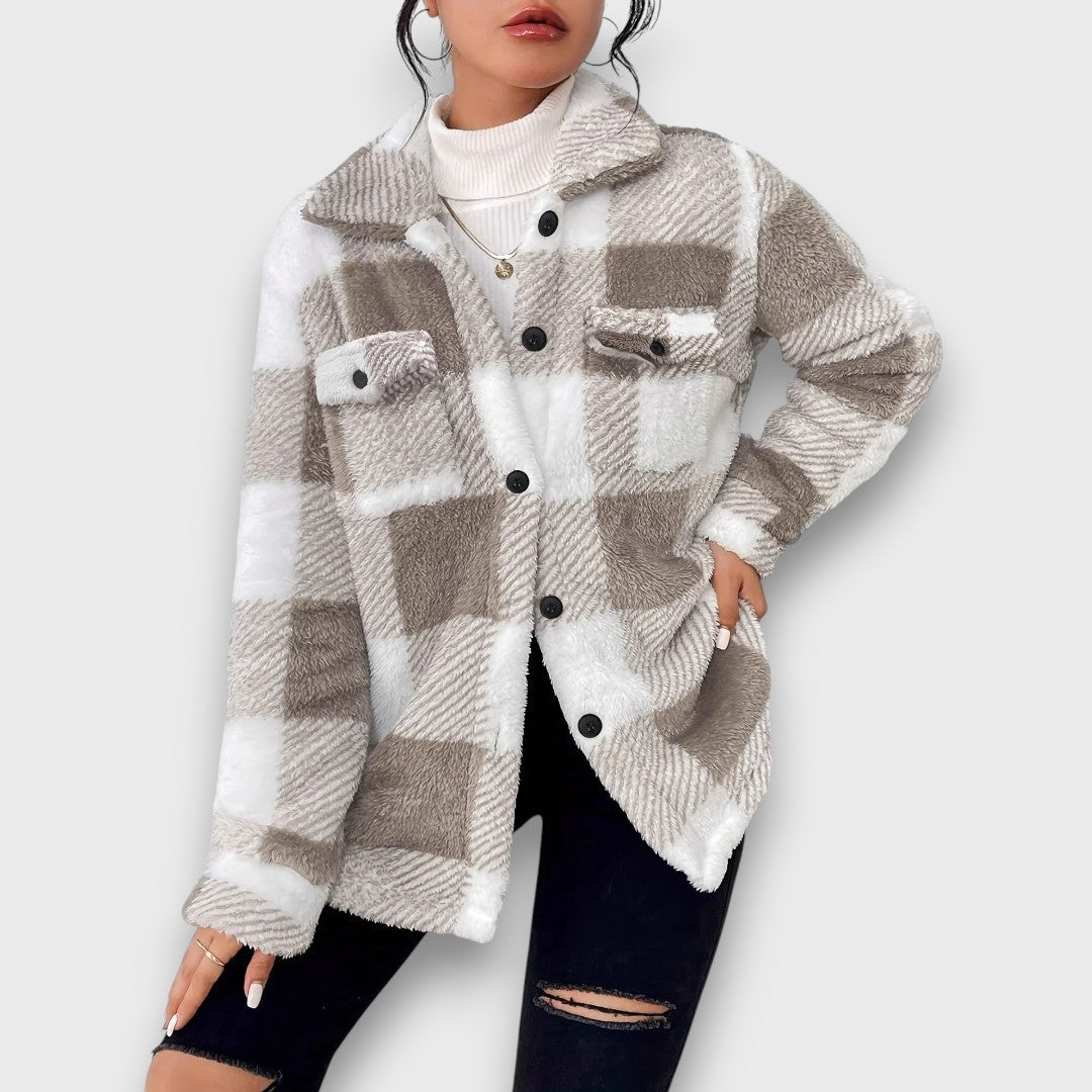 Ara - Polar Fleece Plaid Jacket