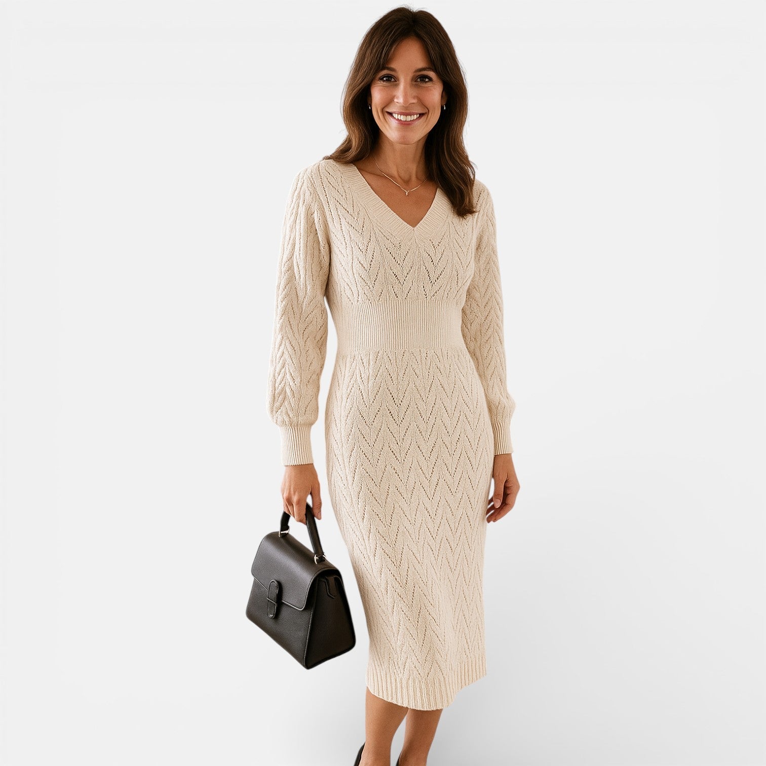 Isadora Belle | Knitted Midi Dress with V-neck