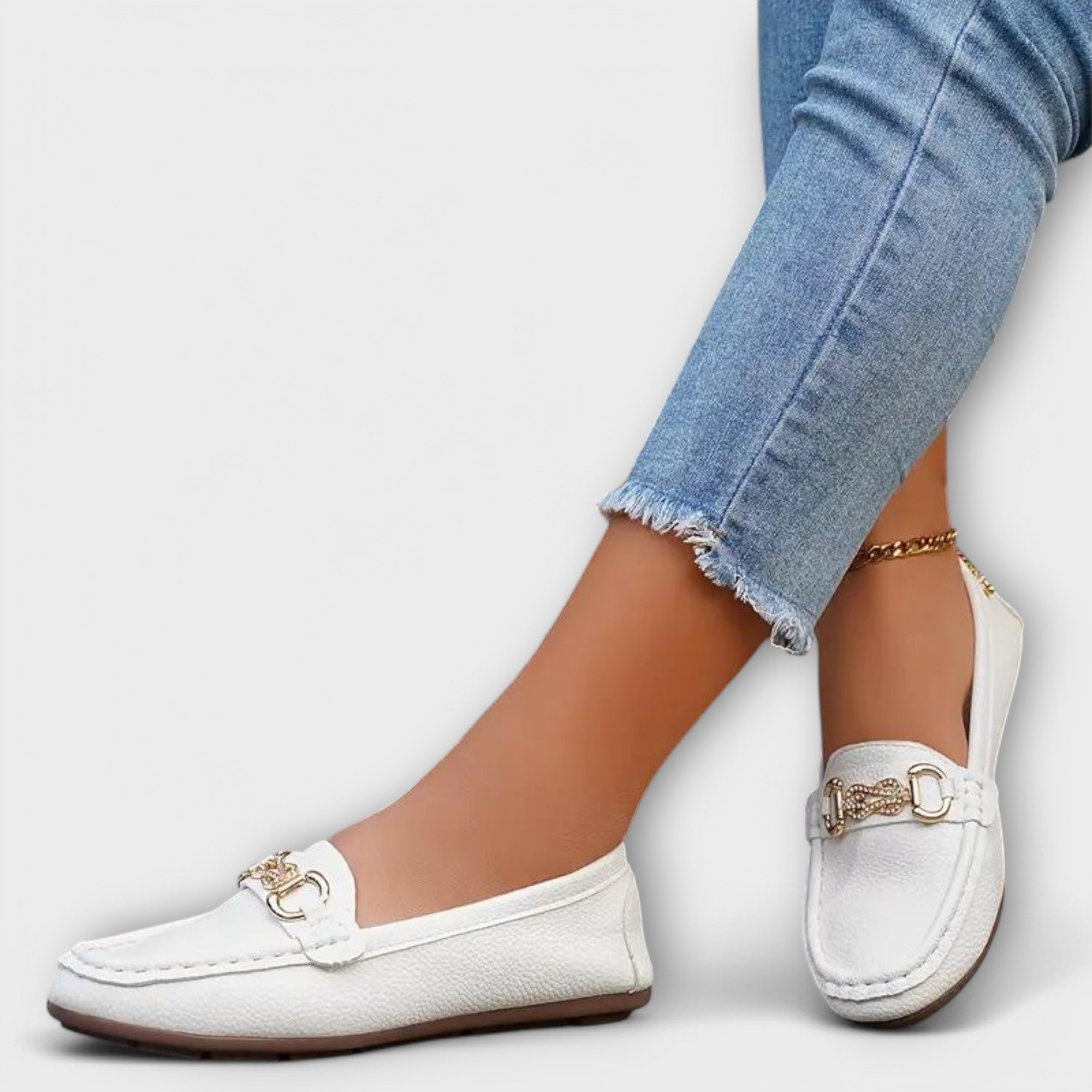 Nevena – Elegant Slip-On Moccasins with Gold Accent