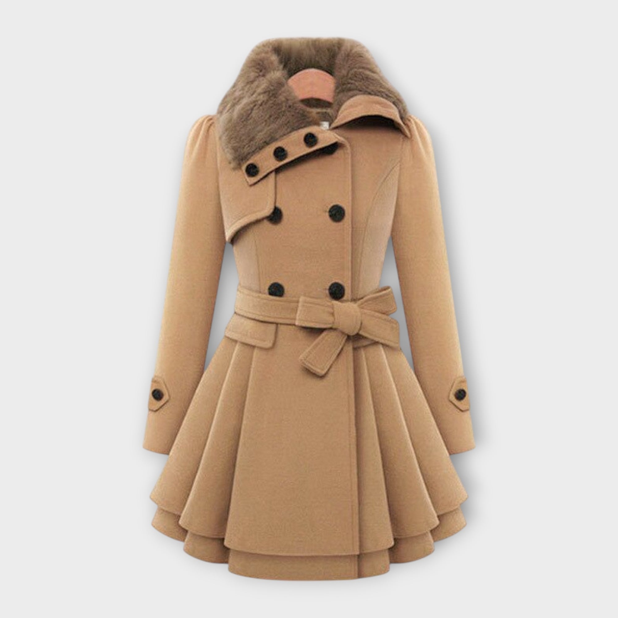 Elivara – Elegant Coat with Fur Collar