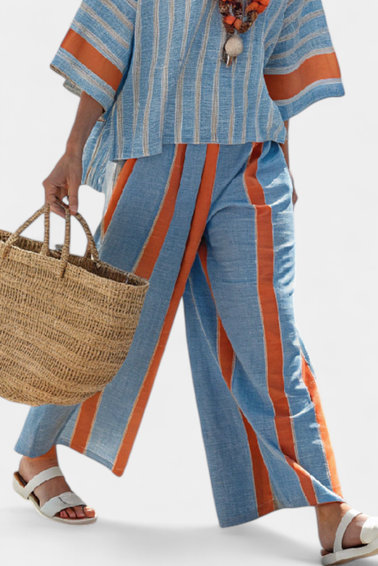 Velmere | Sophisticated Terracotta Striped Top & Pants