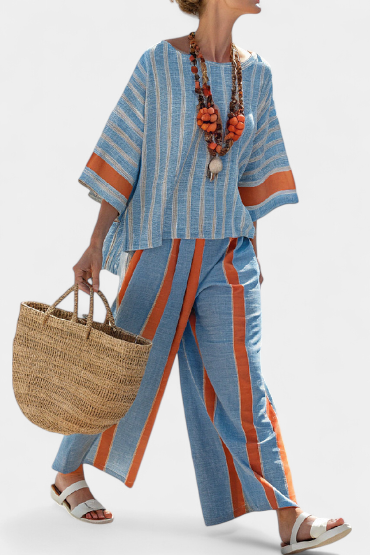 Velmere | Sophisticated Terracotta Striped Top & Pants