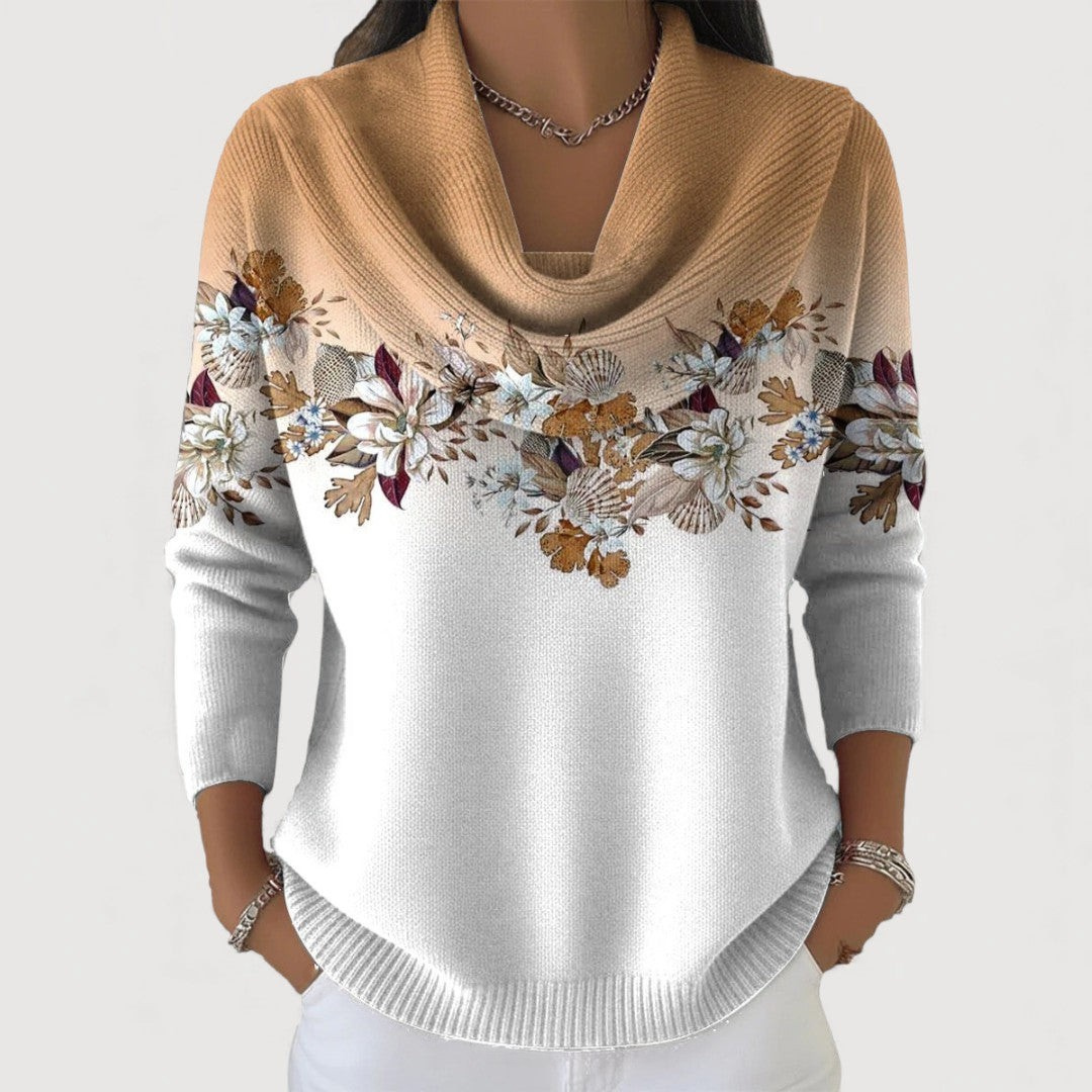 Alora – Soft Drape-Neck Floral Knit