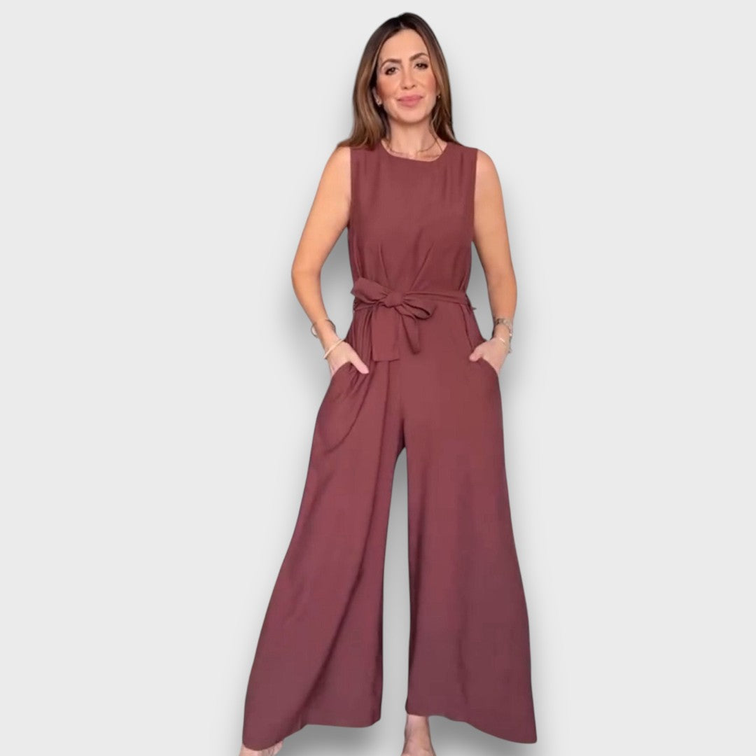 Delia – Jumpsuit with Waist Tie and Wide Legs