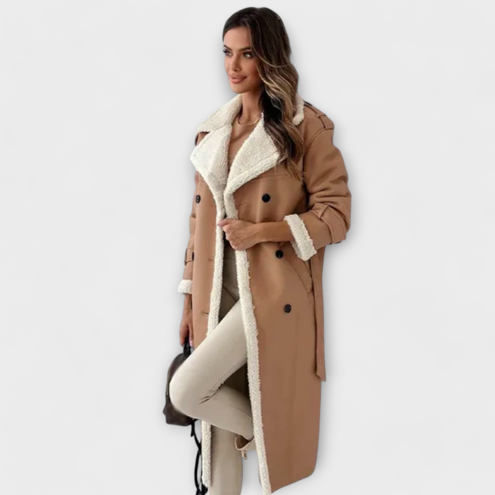 Maria – Long classic jacket with cozy collar