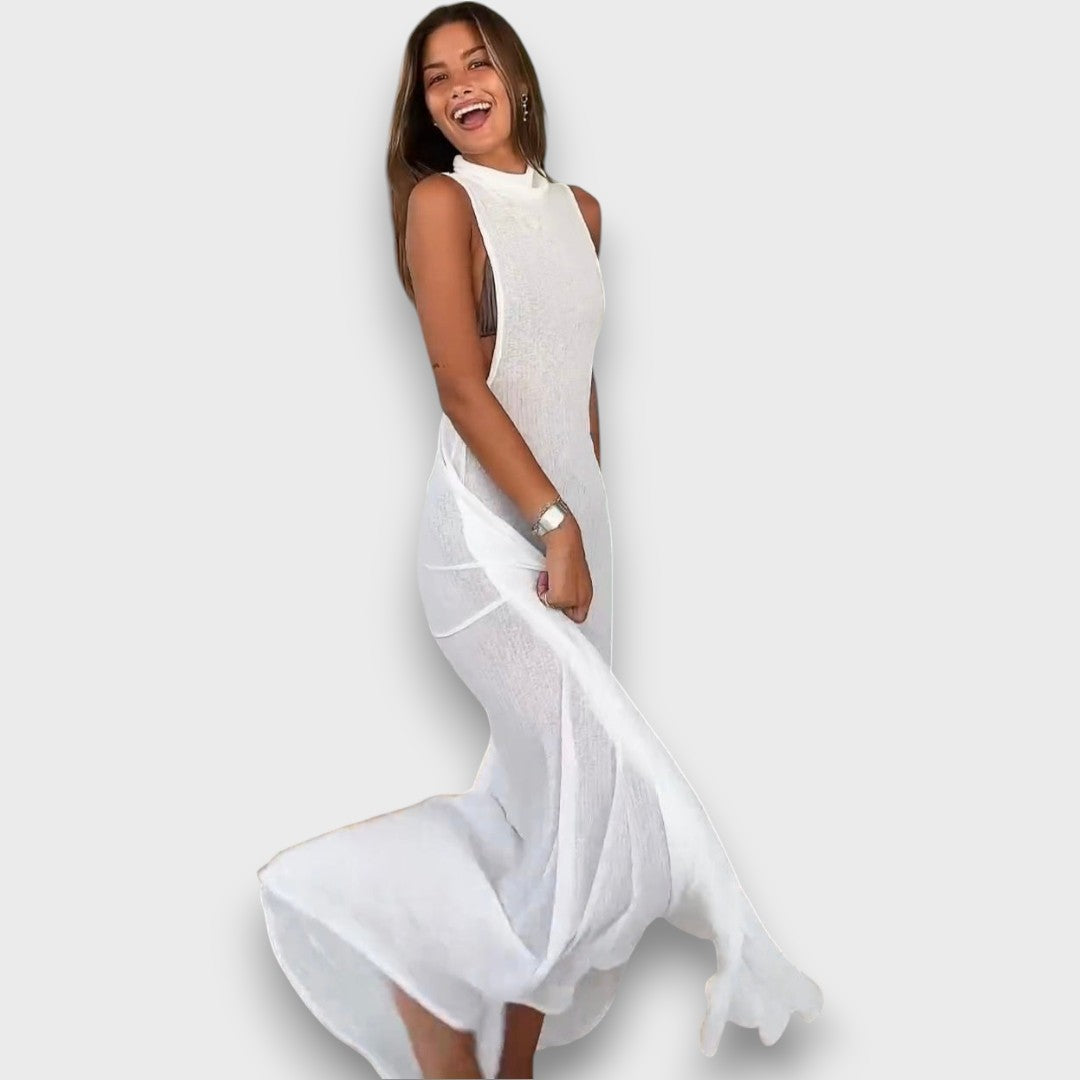 Mirelline – Long Dress with Stand-Up Collar