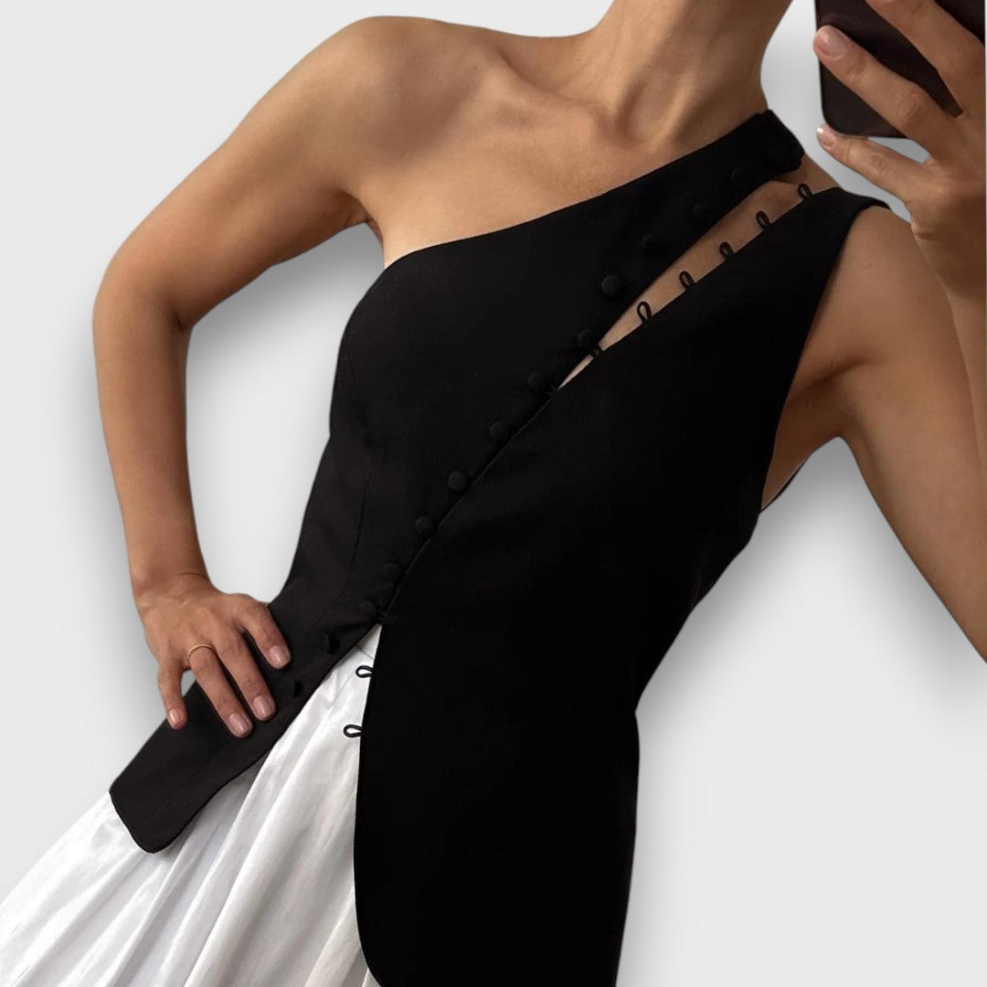 Elanor – Asymmetric Top with Button Detail